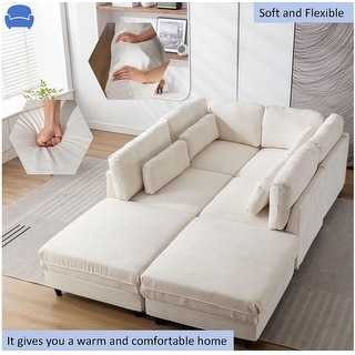 145" Oversized Upholstered Sectional Sofa Set with Waist Pillows - Bed